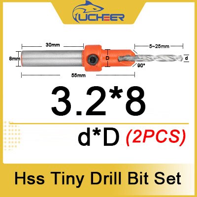Ucheer 1 set hss timmer liten träbearbetning försänkt borrkrona set skruvskärare träverktyg för metall trälegering borr + skiftnyckel: D3.2-d8