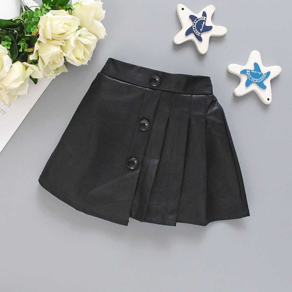 Peuter Baby Kids Meisjes Mini Rok Mode Effen Kleur Bont Rok Individuele Plooirok Leuke Drie Knop Kinderen Rok Falda