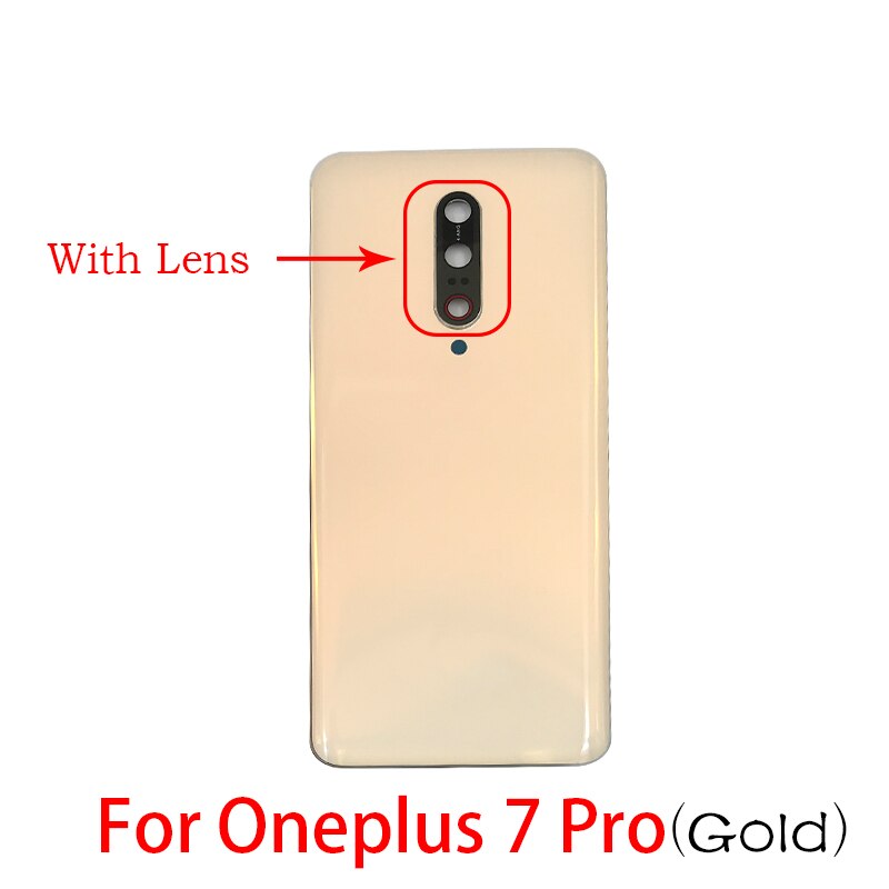 Back Battery Door Rear Housing Cover Case With Glass Camera Lens with Tape Replacement For Oneplus 7 Pro 7Pro: 7Pro Gold With len