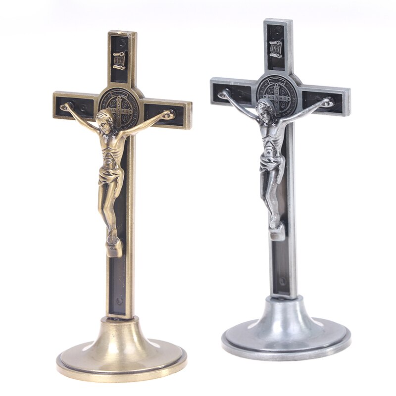 1Pc Metal Cross Jezus Icoon Ornament Christus Standbeeld Metalen Kruisbeeld Religieuze Ornament God Katholieke Icoon Decoratie Decoratieve