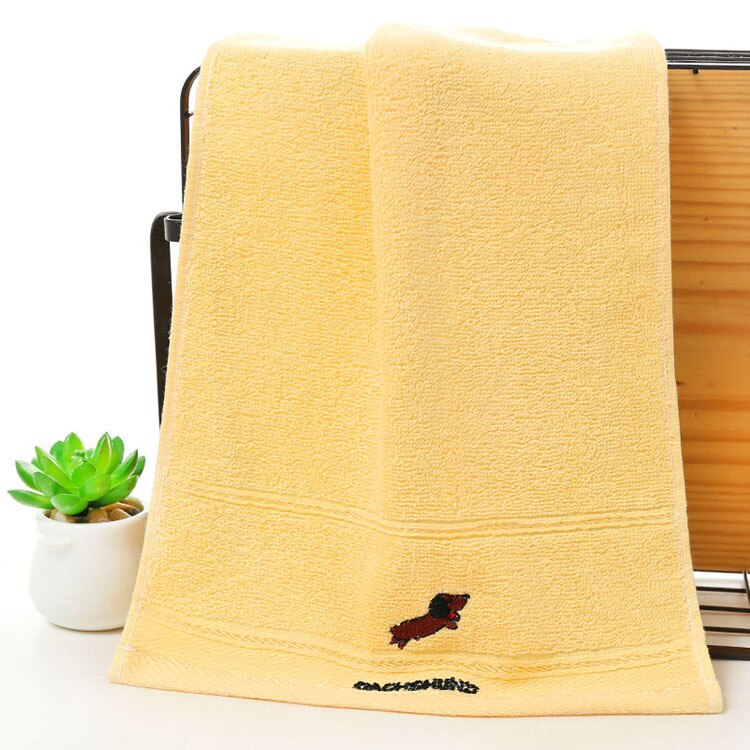 cotton children face cleaning towel 25*50cm embroidery cartoon dog towel Super absorbent kindergarten towel Baby bath towel: Yellow