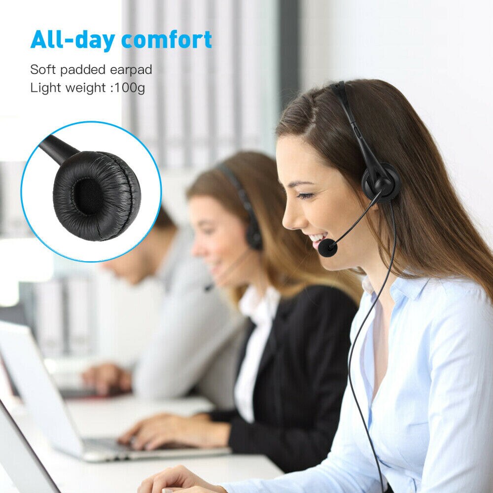 Wired Headphone USB Headset HD Lossless Sound Earphone Adjustable with Microphone for Computer PC Laptop Noise Cancelling ABS