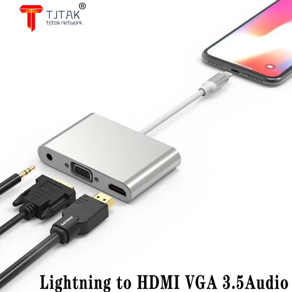 For Lightning to HDMI-Compatible VGA Audio Adapter Cable for Apple iPad iPhone 8 Plus 12 Pro Max HDMI HD TV VGA 3.5mm Converter