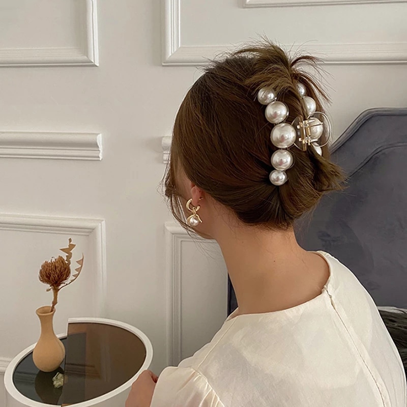 Hyperbol stora pärlor akryl hår klämmor stor storlek makeup päron hår styling hårspännen för kvinnor håraccessoarer