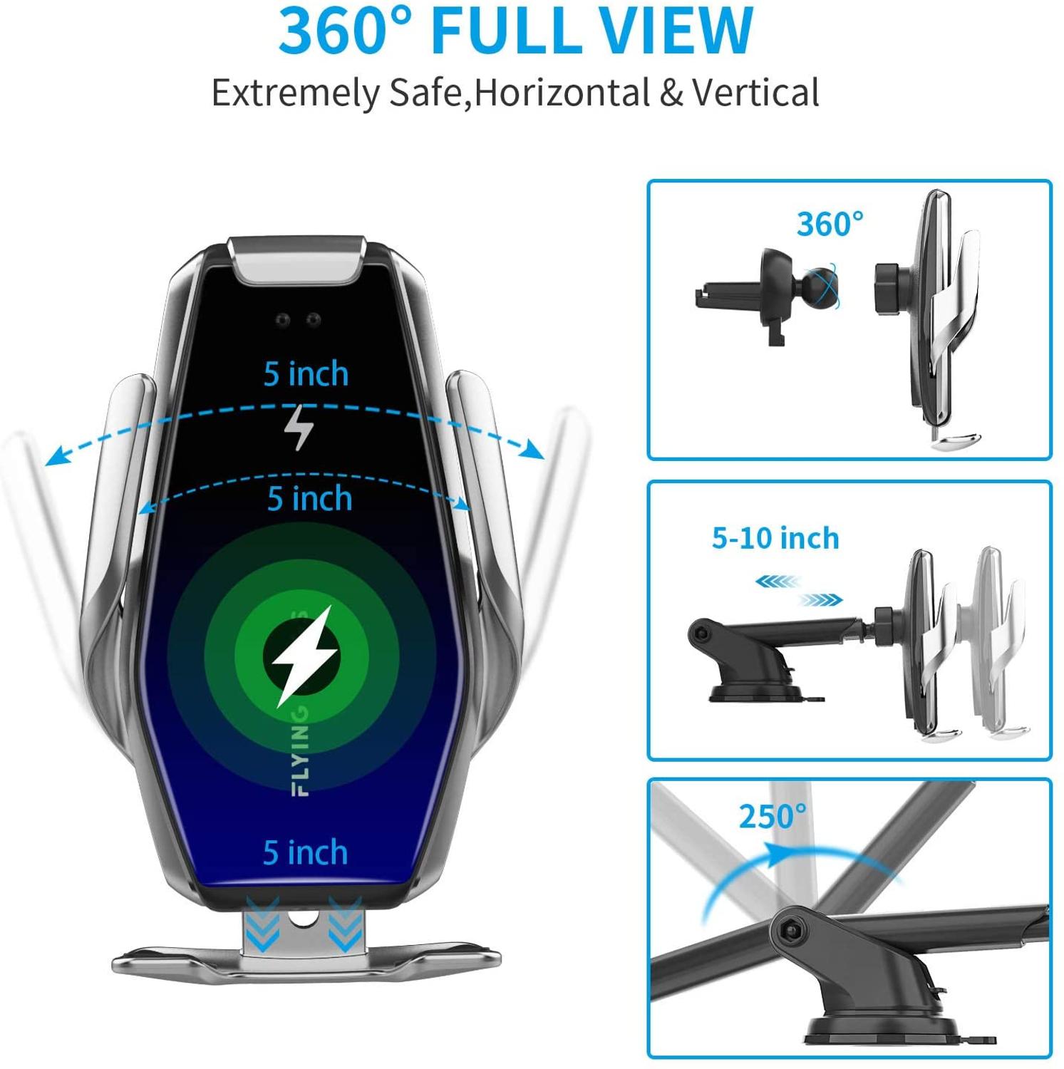 FDGAO Qi chargeur de voiture sans fil automatique 15W support de charge rapide pour iPhone 11 XS XR X 8 Samsung S20 capteur infrarouge support de téléphone