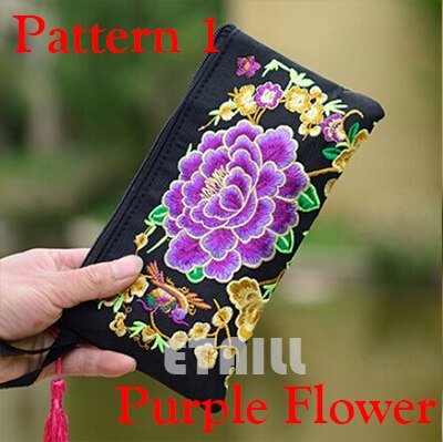 Small Embroidered Mobile Phone Wallet Lady Nation Style Boho Ethnic Embroidery Canvas Day Clutch Bag Embrague Bolsos de: Pattern 1 Purple