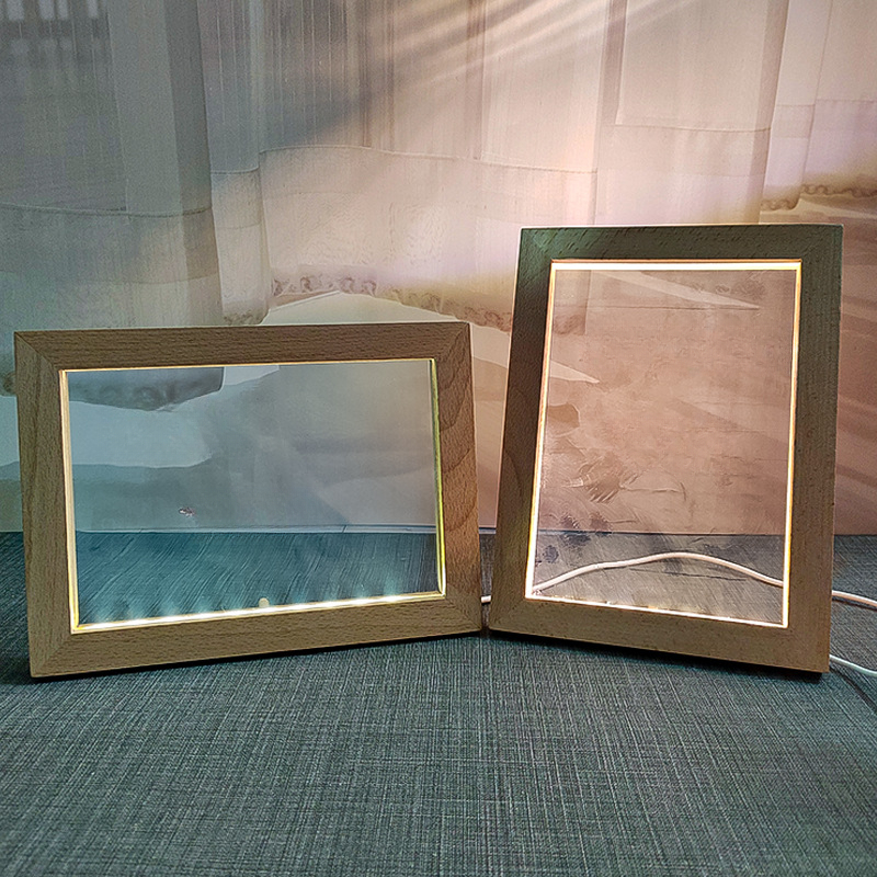 Cadre Photo en bois, lampe de luminosité, décor , cadre Photo en bois avec veilleuse LED, pour amoureux de la famille