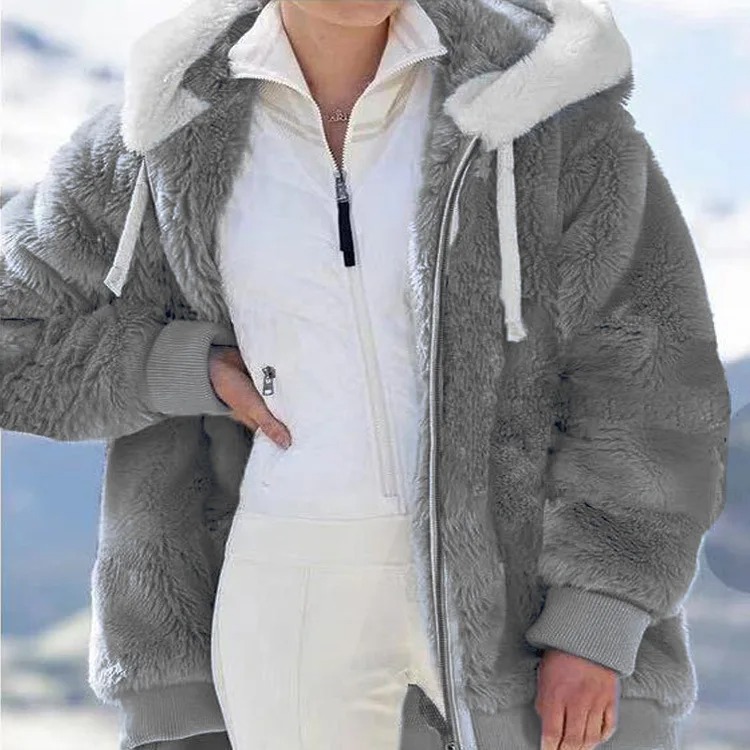 2024 hiver femmes manteau décontracté à capuche fermeture éclair dames vêtements cachemire femmes polaire veste couleur unie dames manteaux: XXXL / vert militaire