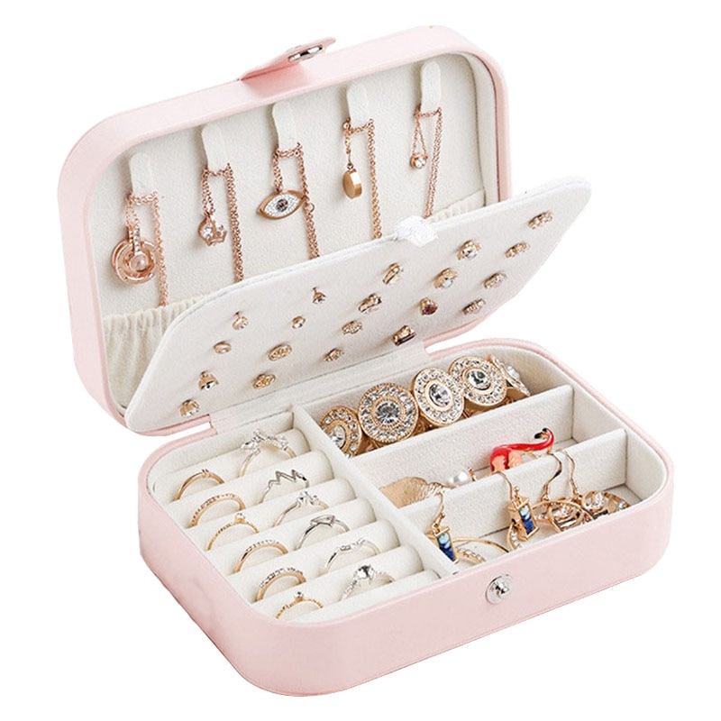 Koreaanse Stijl Verse En Eenvoudige Meisje Oorbellen Plaat Sieraden Doos Portable Lederen Oorbellen Ring Multifunctionele Sieraden Opbergdoos