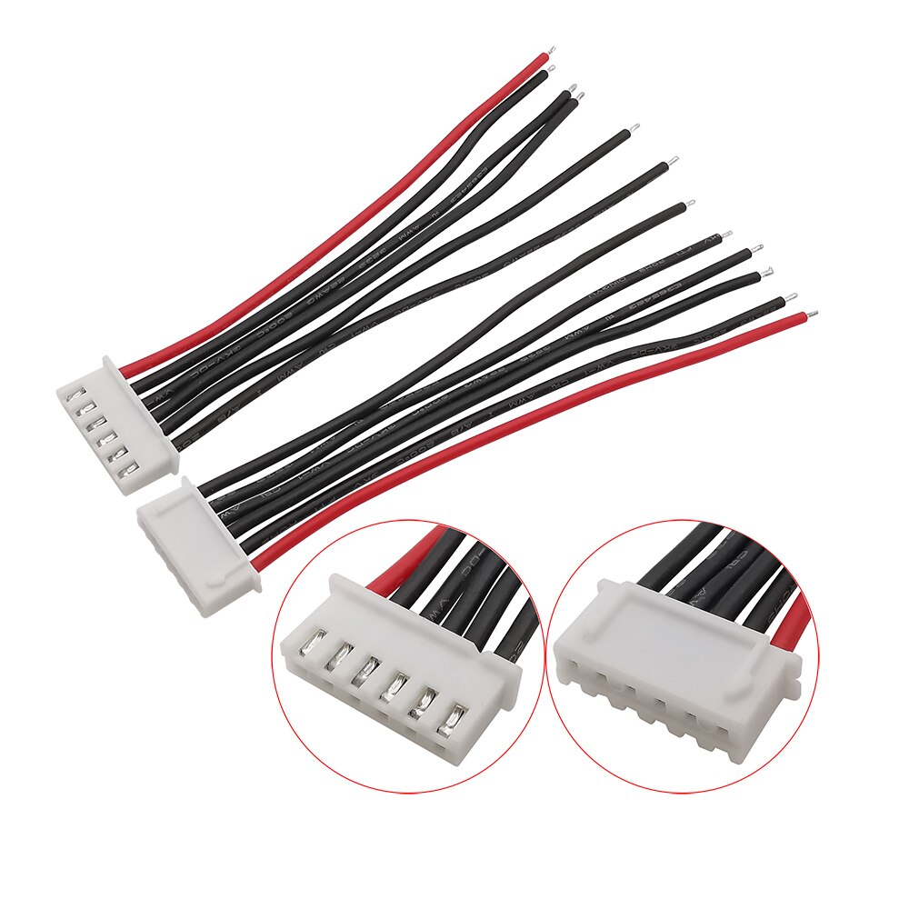 Conector JST XH de 5/10 piezas, 1S, 2S, 3S, 4S, 5S, 6S, 7S, cargador de batería LiPo, Cable balanceador de 10cm, 15cm, 20cm, cables de silicona 22AWG: 5S 6Pin / 5Pcs / 15CM