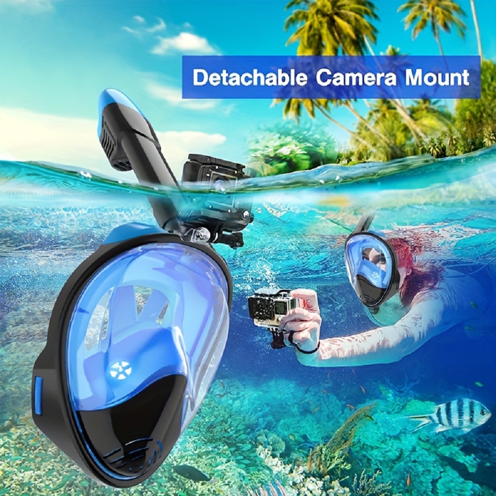 Full Face Snorkel Mask with Detachable Camera Mount,Snorkeling Swimming Diving Mask Wide View Anti-Fog Anti-Leak for Adult Youth