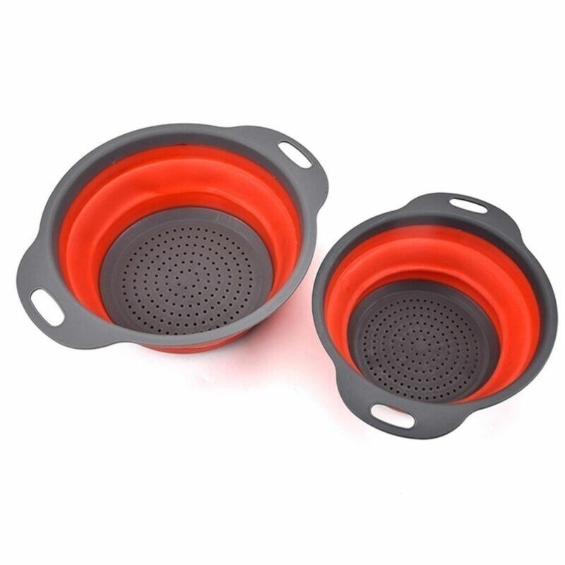 3Colors Strainer Collapsible Drainer With Handle Kitchen Tool Foldable Silicone Colander Fruit Vegetable Washing Basket Strainer