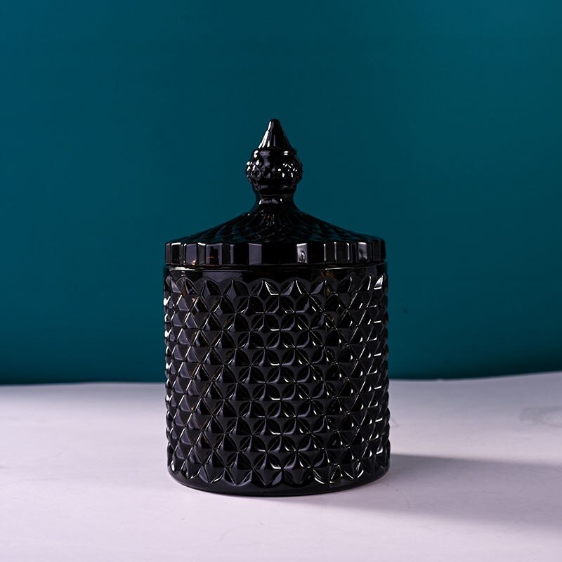 Tarros de cristal con tapa, latas de azúcar en lata de cristal, caja de dulces de diamante, recipiente para bastoncillos, almohadilla de algodón, recipiente de vidrio para almacenamiento doméstico: Bright Black
