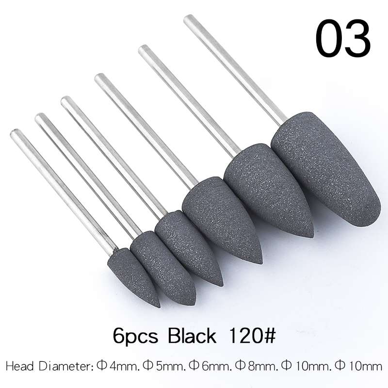 Tignish mix 6 stuks/set 3/32 '' silicagel nagelboor polijstbit uv gellak verwijderen elektrische boor manicure pedicure vijl gereedschap: 03