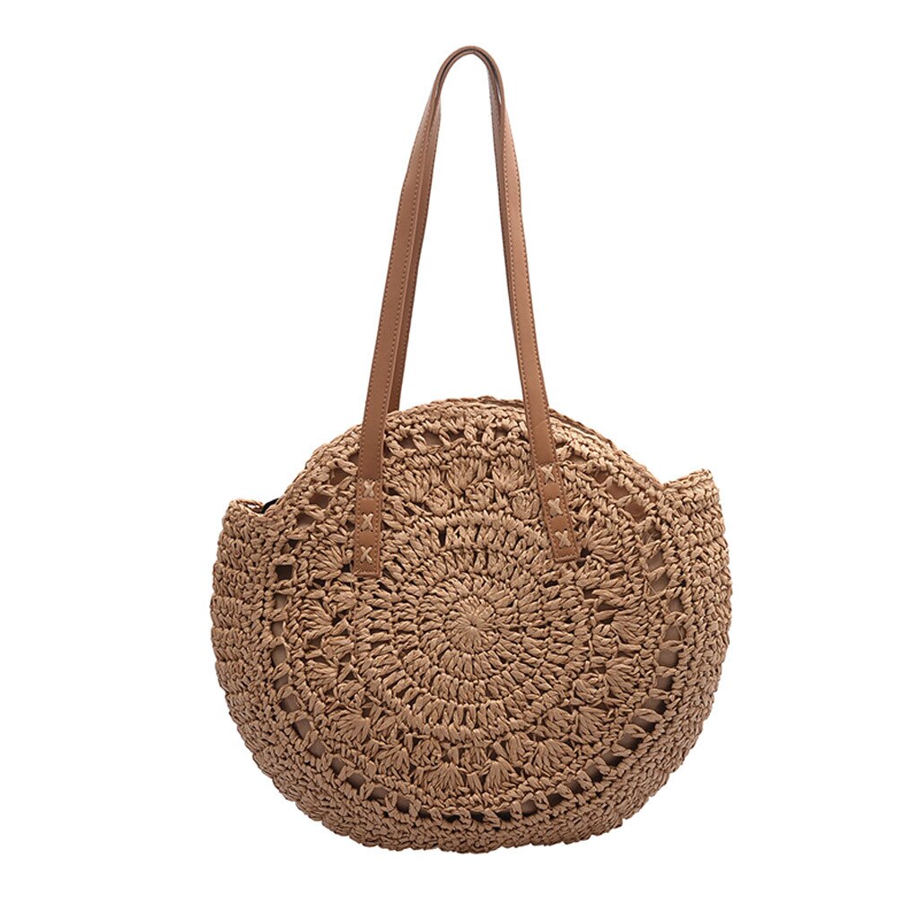 20# Summer Beach Large Capacity Bags Women's Retro Woven Shoulder Bag Floral Handbag Woven Bag Ladies Beach Straw Bags