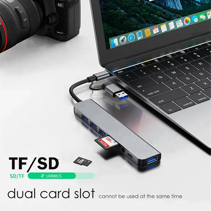 8 in 2 Ports Type C Hub 3.0 USB C Concentrator Docking USB 3.0/2.0 Multi Adapter SD TF Card Reader 3.5 Audio Extender Splitter