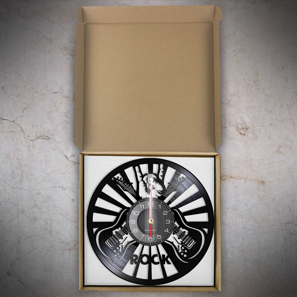Rock Hand Sign Wall Art Wall Clock Music Room Wall Decor Vinyl Record Clock Rock Music Lover Guitar Players Guitar Ornament