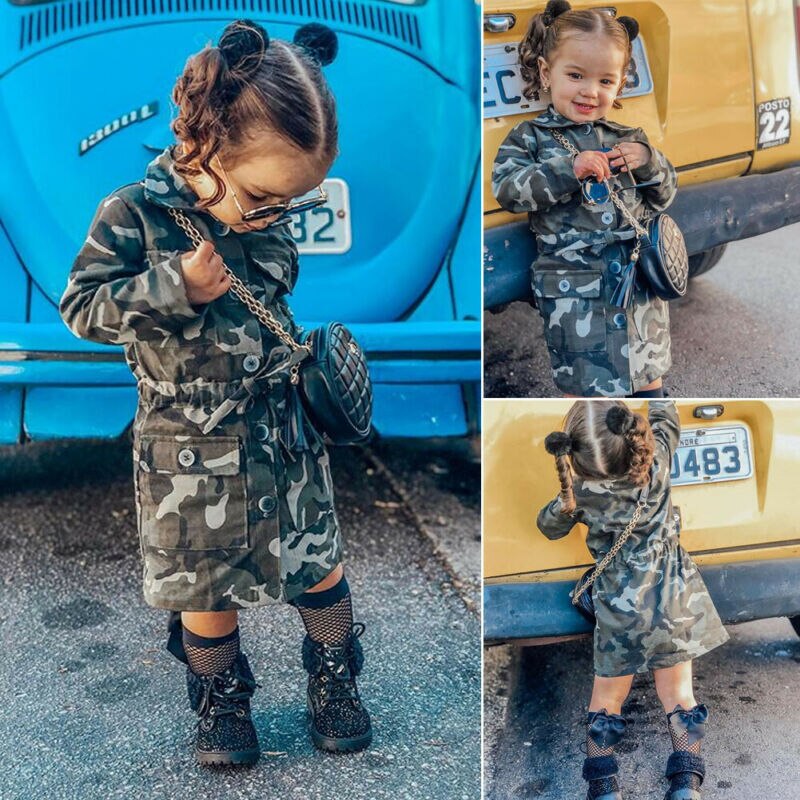 Barn jacka barn småbarn bebis flicka långärmad kamouflagejacka casual camo lång knärock ytterkläder