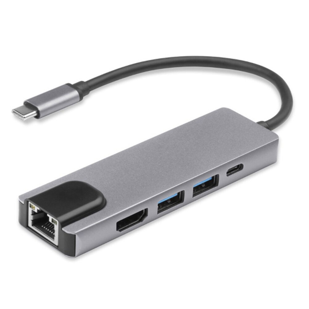 Erweiterung Konverter Adapter Koppler Typ C Docking Bahnhof 5 in 1 Hub Konverter 4K HDMI-kompatibel 2 USB 3,0 LAN RJ45 Adapter