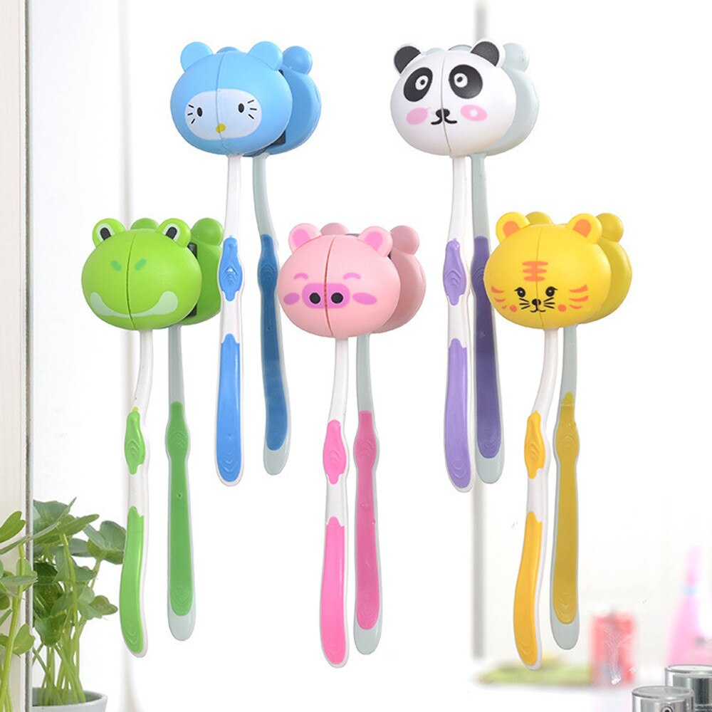 Lovely Cartoon Animal Head Toothbrush Holder Stand Cup Mount Suction Bathroom Accessories Toothbrush Wall Rack Holder tools