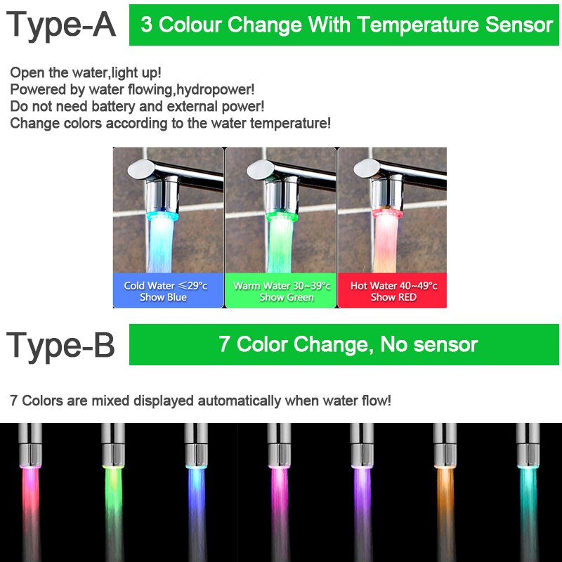 Led Water Kraan Accessoires Glow Kleurrijke Tap Nozzle Voor Badkamer Keuken Head Light 3 Kleuren 7 Kleuren