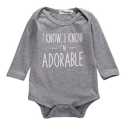 Autumn Infant Newborn Baby Girl Boy Letters Romper Cotton Gray Jumpsuit Long Sleeve Outfit Clothes