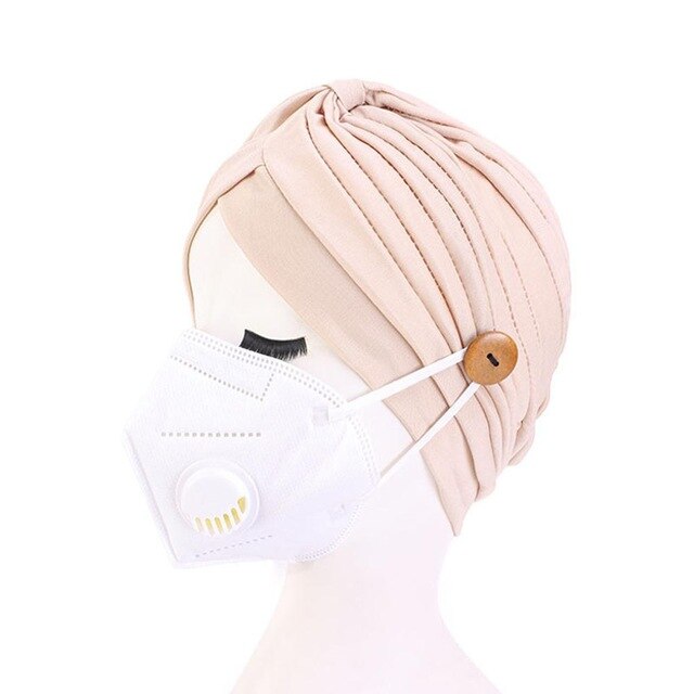 Hair Accessories Mask Turban Knot Beanie Flower Turban Female Headwear Soft Outdoor Mask Cap Comfortable Polyester: coffee