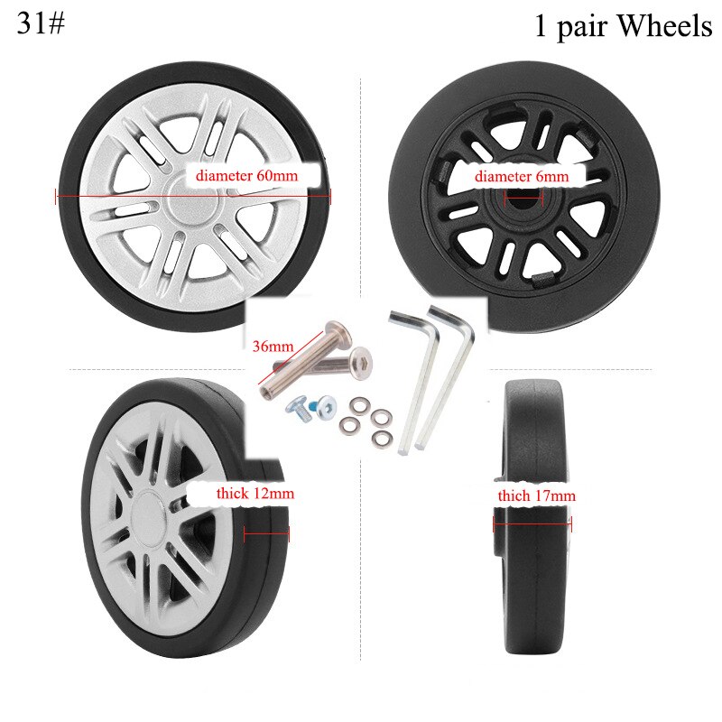 Zwarte Koffer Wielen 2 Sets Bagage Koffer Vervanging Wheel Repair Tool Wielen Diameter 60-76 Mm Koffer Onderdelen Accessoires: 31.