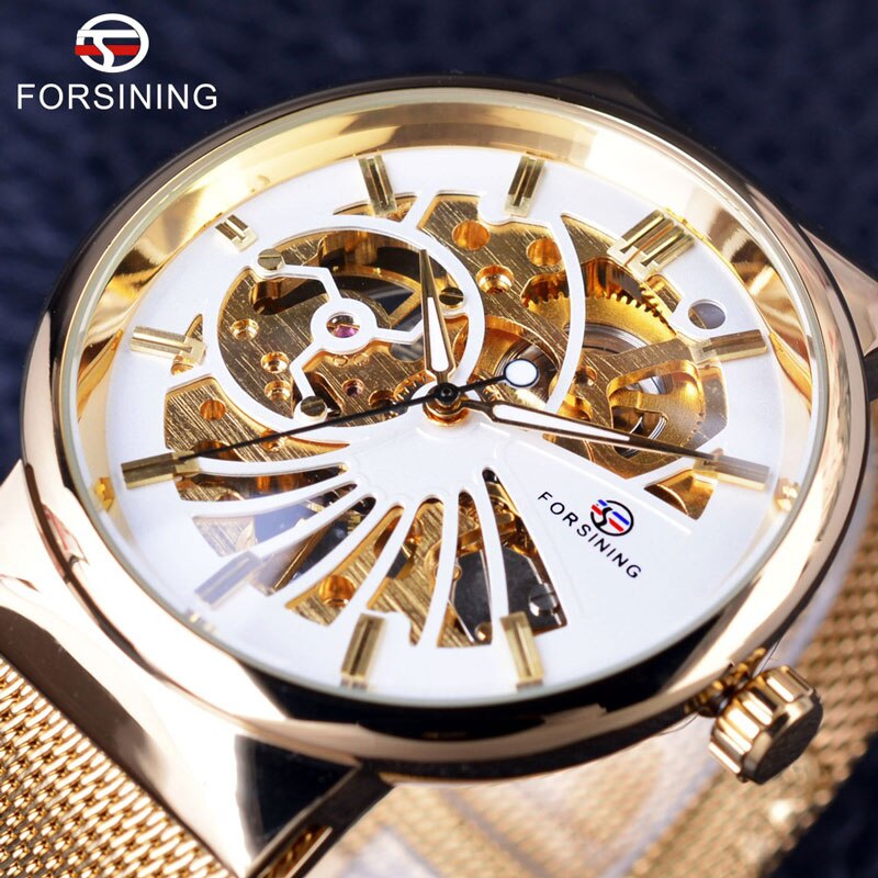 Forsining Luxe Dunne Case Unisex Waterdicht Heren Samll Wijzerplaat Horloges Top Luxe Mechanische Skelet Horloges: White Golden