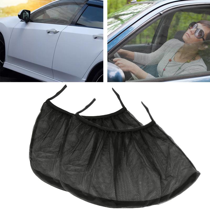 2pcs Summer Car Front Rear Side Window Sun Visor Shade Mesh Cover Sunshade Insulation Anti-mosquito UV Fabric Shield Curtains