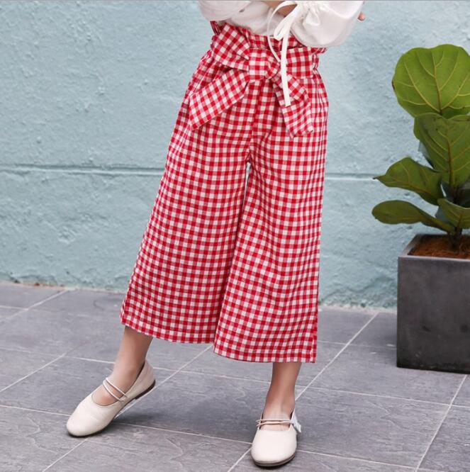 Filles été coton Shorts décontracté été enfants vêtements bébé filles vêtements Plaid Bow large jambe Shorts 6 8 10 12 14 ans: Rouge / 130