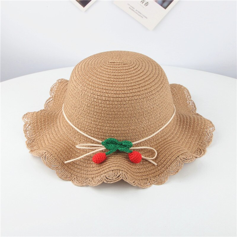 Baby piger sommer hat strand stråhat panama cap dejlige sol hatte til børn uv beskyttende hatgorras casquette: Khaki