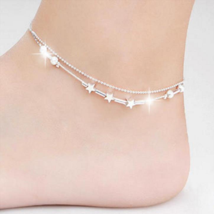 Kofsac 925 Sterling Zilveren Enkelbanden Voor Vrouwen Exquisite Ster Kleine Buis Ankle Chain Sieraden Meisje Zomer Beach Party