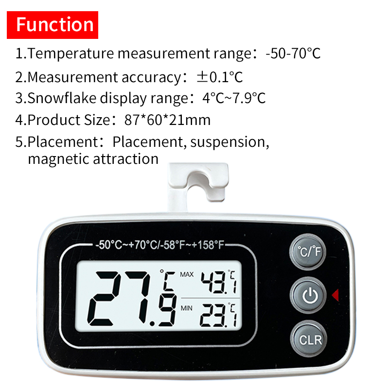 Termometro Digitale Per Frigorifero E Congelatore Con Sonda Esterna, Display LCD, Allarme Alta/bassa Temperatura