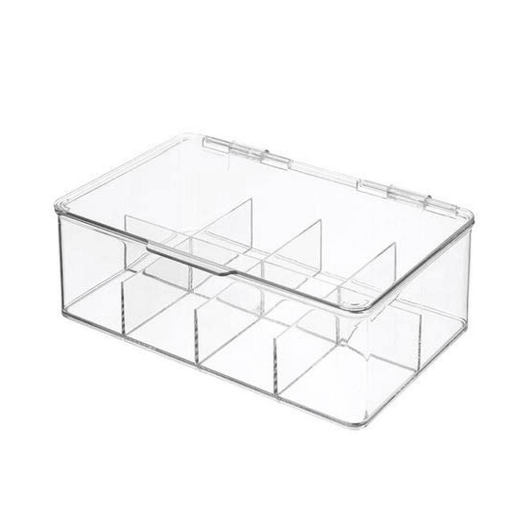 Modern Food Storage Cabinets Plastic Tea Bag Holder Stackable Pantry Storage Bin Box With Lid 8 Divided Sections