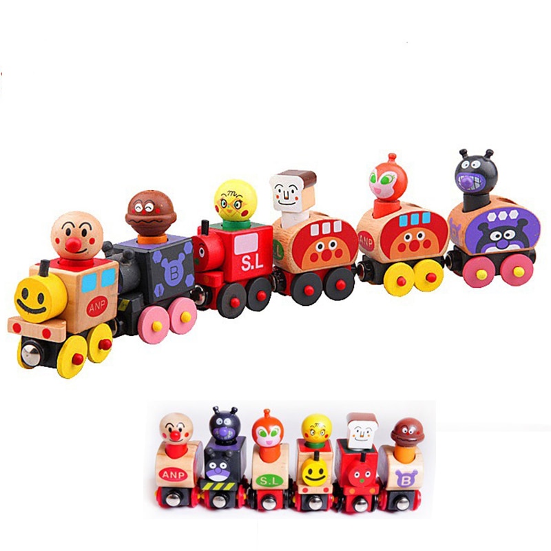 Baby Houten Speelgoed Speelgoed Voertuigen 6Pcs Magic Train Brood Surperman Educatief Tafel Games Kleine Trein Voor Kinderen