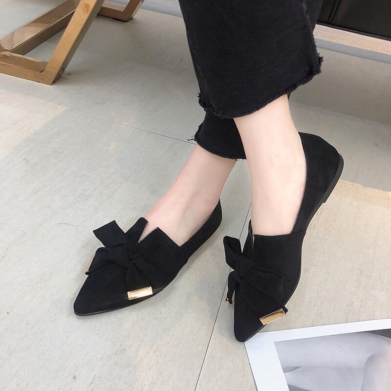 EOEODOIT – baskets à bout pointu pour femmes, chaussures de printemps et d'automne à talons plats avec gros nœud papillon