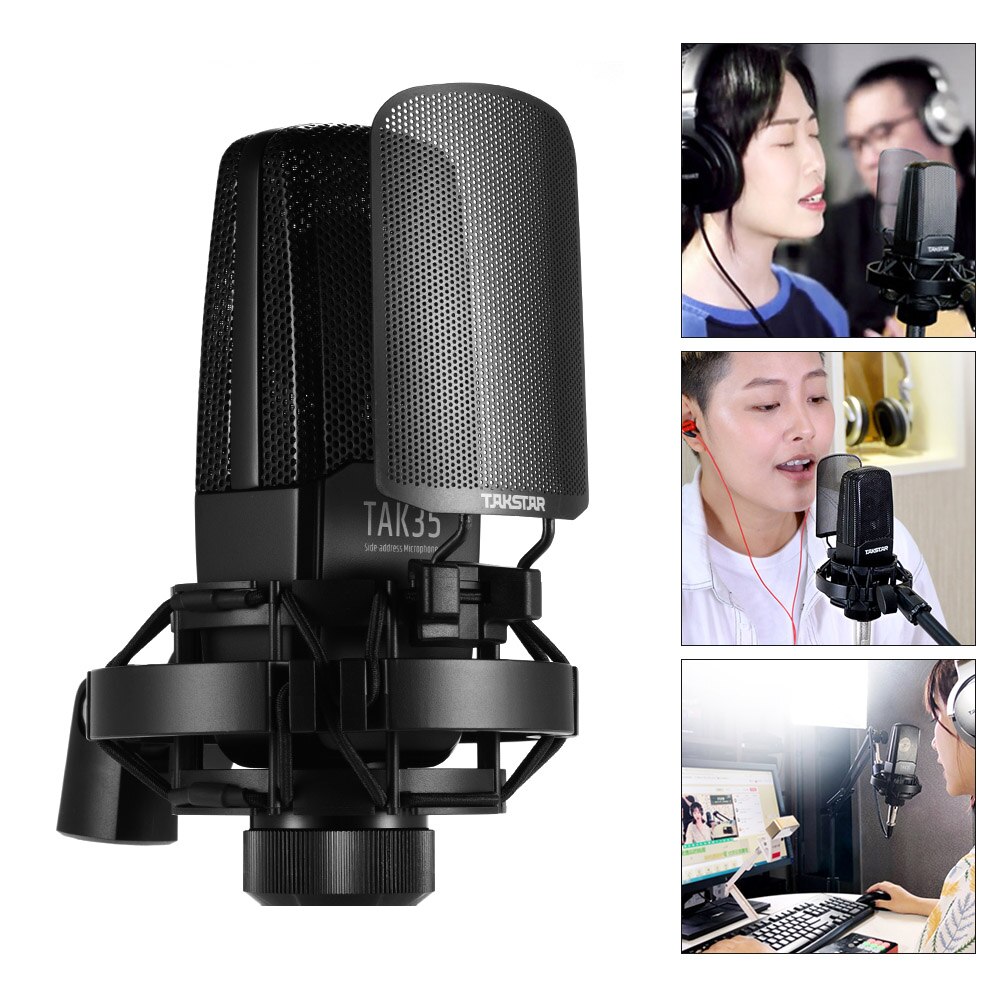 TAKSTAR TAK35 Recording Microphone Condenser Cardioid Mic with Metal Windscreen Shock Mount Network Karaoke Live