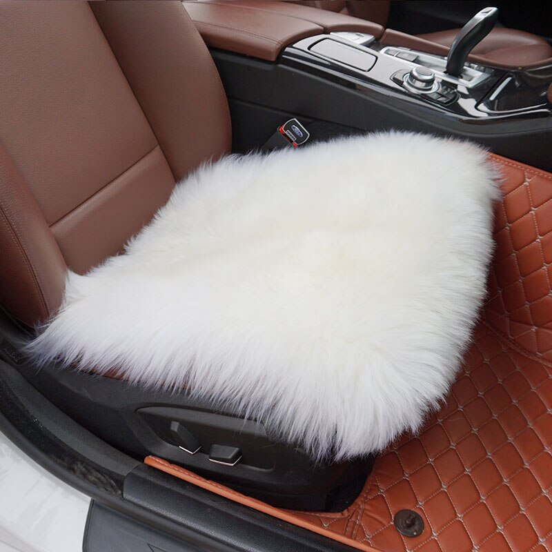 ROWNFUR Bont Schapenvacht Stoelhoezen Warm Universal Auto Stoelhoezen Interieur Beschermende Zitkussen Auto Cover Matten: white 1 PC