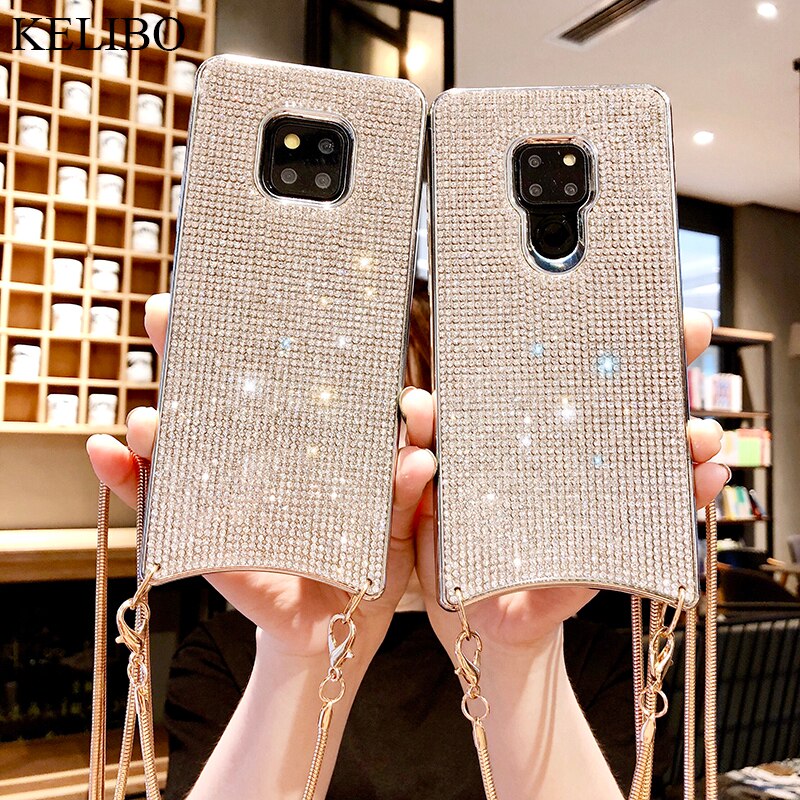 Strass Bling funkeln fallen für Huawei Kamerad20 P30 Profi Weiche Silikon TPU Diamant Kette Tasche für Samsung S10 Plus Zurück abdeckung Capa