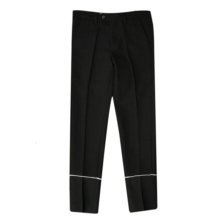Pantalones de vestir coreanos ajustados para hombre, pantalón informal de Color puro, cinta a rayas, para oficina, Color negro, Primavera