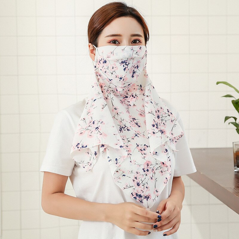 Lente Zomer Masker Zonnebrandcrème Plus Bloemen Maskers Outdoor Vrouwen Stofdicht Hals Bescherming Riding Zijden Sjaal Maskers