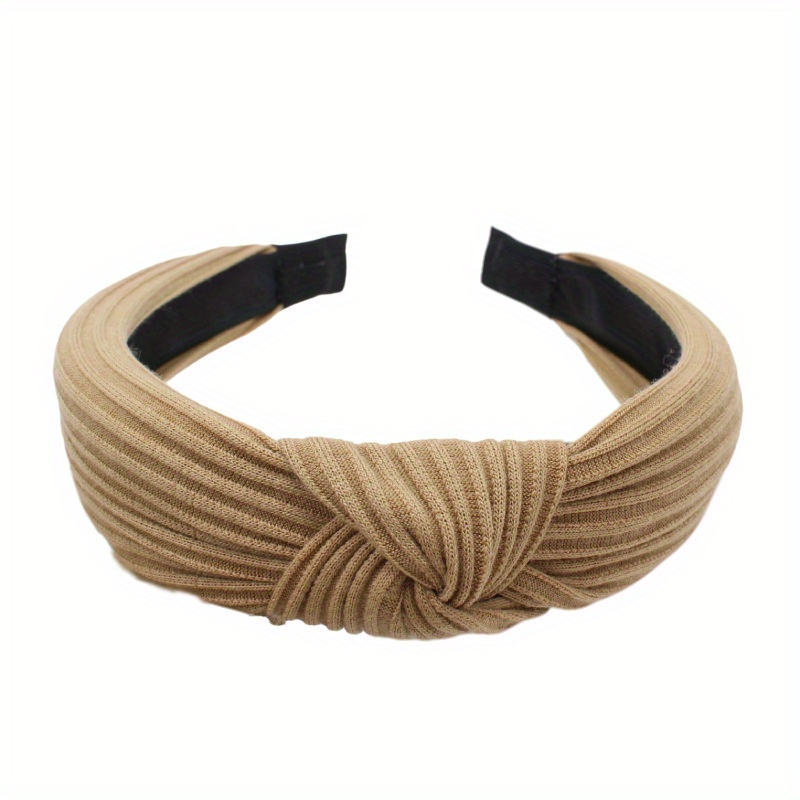 Gebreide Geknoopte Effen Brede Hoofdbanden Vrouwen Meisjes Mode Haar Hoepel Eenvoudige Cross Knoop Haarbanden Hoofddeksels Haaraccessoires: Khaki