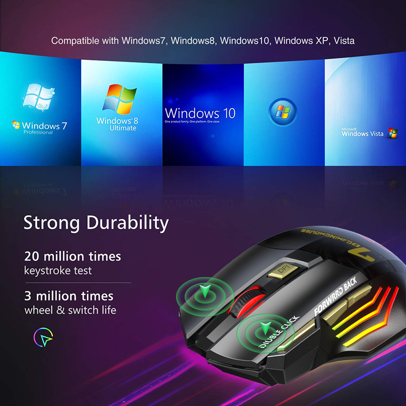Oppladbar trådløs mus bluetooth gamer gaming mus datamaskin ergonomisk mus med bakgrunnsbelysning rgb stille mus for bærbar pc