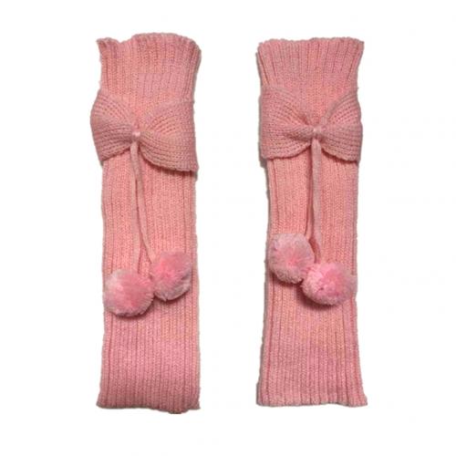 Calentadores de piernas de punto con pompón y lazo para niños y niñas, , calcetines, puños: Rosa