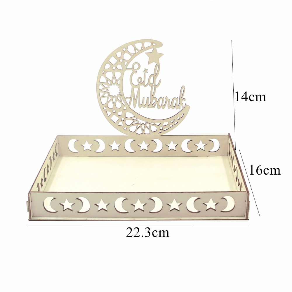 Eid Mubarak Wit Dienblad Maan Ster Houten Dienblad voor Ramadan Kareem Voedselhouder Benodigdheden Al Adha Islamitische Moslim Feestdecoraties: Licht Groen