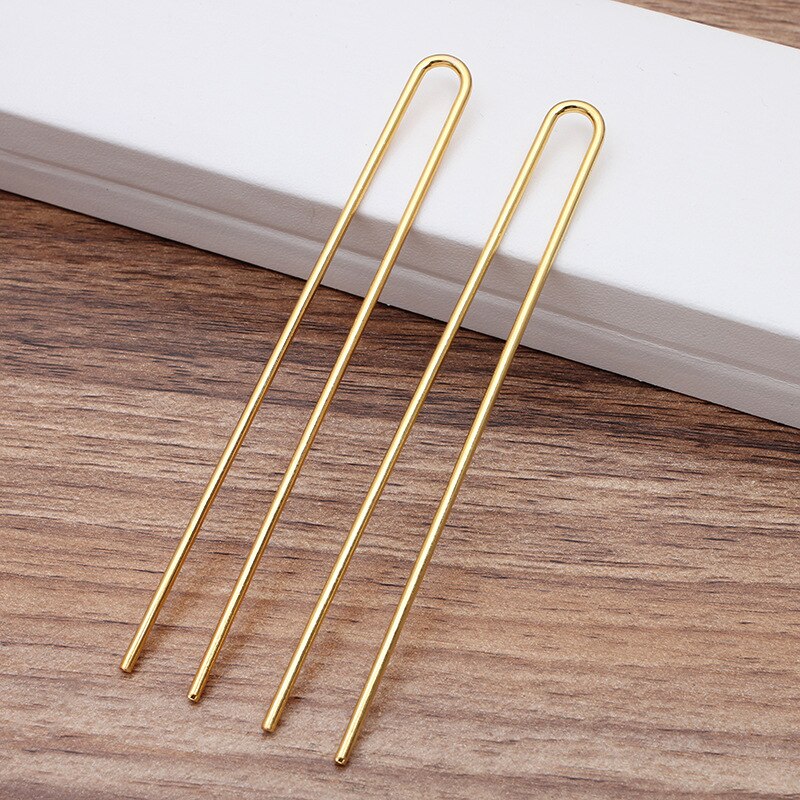 10 stücke DIY Haar Klebt 110x2mm roh Durcheinander Gold Farbe U bilden Haar Stifte leer Basis Einstellung für Frauen Haar Schmuck Machen: Gold Farbe