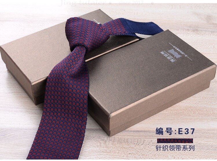 GUSLESON 6cm Slim Knit Tie for Men Business Leisure Skinny Necktie Burgandy Colorful Striped Dots Weave Ties: 37
