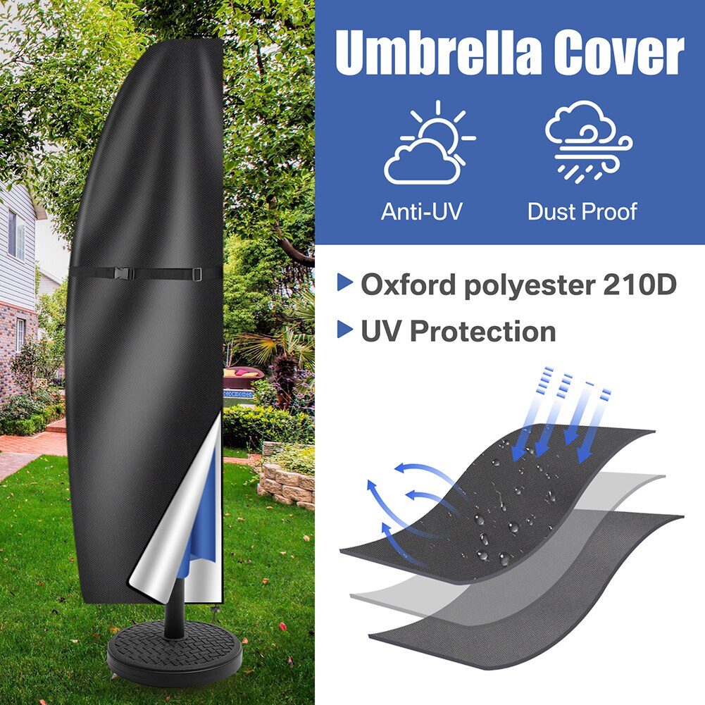 Patio Umbrella Cover Waterproof Umbrella Protective Cloth for 170-280CM Outdoor Umbrellas Market Parasol Covers with Push Rod