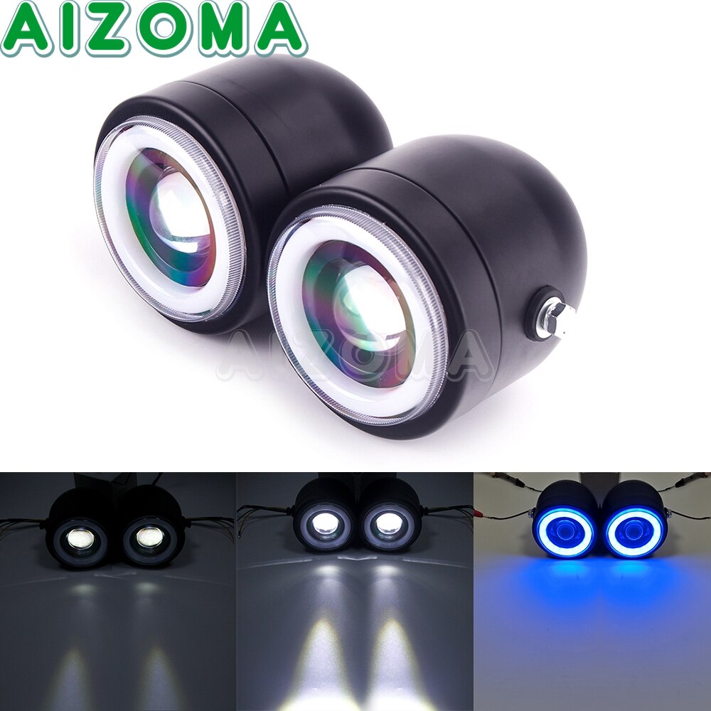 LED Double Dual Lamp Headlight Street Motorcycle Hi/Lo Beam Light W/ Bracket For Harley Touring Softail Dyna Fat Boy FXS FLST: Blue no bracket